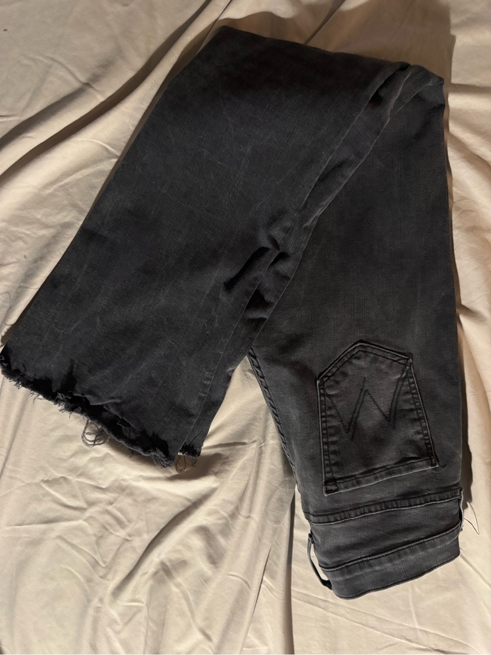 MOTHER Black Bootcut Jeans with Frayed Hem